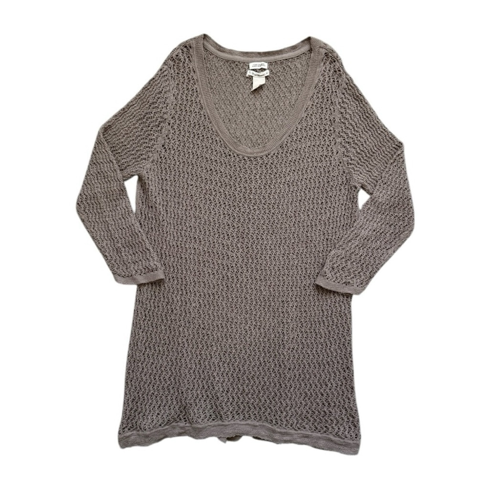 Vintage Y2K Ruff Hewn Crochet Open Knit Boho Taupe Sweater Size XL